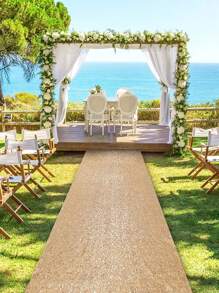 1pc 5m/8m Champagne Gold Sequin Glitter Carpet, Suitable For Wedding, Wedding Decoration, Holiday Birthday Party Ceremony Decoration, Event Stage Background Decoration, Store Opening Entrance Decoration, Resort Party Decoration, Room Decoration, Home Decor, Outdoor Party Decoration, Background Decoration, Wedding Party Supplies, Etc. Long Carpet Can Be Trimmed. - Champagne Gold - View 10