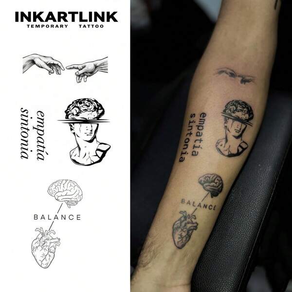 INKARTLINK INKARTLINK 8*18cm 1 pièce Tatouage temporaire au jus d'herbes, tatouage de destin de lettre de cœur magique, tatouage de 15 jours, tatouage semi-permanent, faux tatouage réaliste, 1-2 semaines