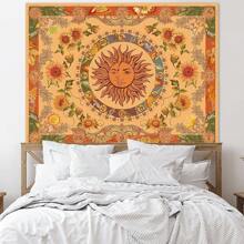 1 peça tapeçaria amarela de sol e lua, tapeçaria vintage boho para pendurar na parede com girassóis, borboletas, mariposas, constelação, tapeçarias de parede estéticas para quarto, dormitório, sala de estar, presentes de aniversário, formatura, decoração de quarto, decoração de parede, decoração de quarto, arte de parede, pôster, decoração de casa, sala de estar, tapeçaria para quarto, bandeira, decoração de quarto