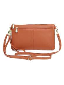 1pc Women's Fashion Crossbody Bag, Dual Zipper Handbag, Square Coin & Phone Wrist Wallet, Small Zipper Crossbody Bag, Dual-Layer Handbag, Elegant Crossbody Bag, Simple Zipper Square Bag, Fashion Clutch Purse, Middle-Aged Dual Use Shoulder Bag, Women Wallet, Women Clutch, Mother's Day Gift For Mom