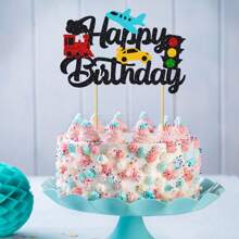 1Pc Transportations Cake Topper Transportation Traffic Light Happy Birthday Cake Topper For Traffic Vehicle Bus Car Train Plane Ship Themed Birthday Party Supplies