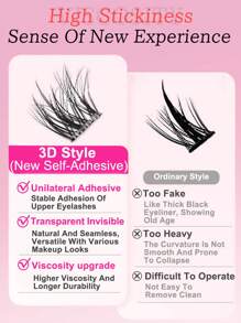 Lvcheryl 100-120片/盒 10排自粘假睫毛，可重复使用，无需胶水，防水，自然妆效，适合新手，睫毛簇，单根假睫毛，假睫毛 - C - 查看 10