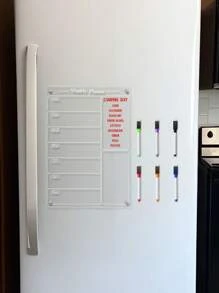 1 pieza Pizarra magnética semanal de acrílico con plan de menú (incluye 6 bolígrafos magnéticos borrables en seco), pizarra blanca reutilizable, planificador semanal, pizarra de menú, pizarra de mensaje transparente y borrable