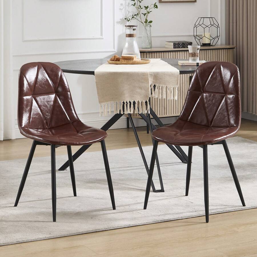 Dining Chairs Set Of 2, Upholstered Faux Leather Dining Room Chairs, Modern Kitchen Chairs With Metal Legs And High Back, For Kitchen And Dining Room, Easy To Assemble And Clean, Brown - 銅色 - 查看 1