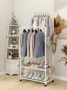 1pc Multi-Function Iron Rack, Dual-Layer Coat/Hat Hanger, Shoe Rack, Storage Shelf, Movable And Easy Install, Suitable For Living Room, Entry, Bedroom, Study Room, Office, Holiday/Christmas Gift