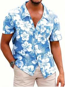 Camisa hawaiana con estampado floral para hombre, ropa de playa casual y ligera