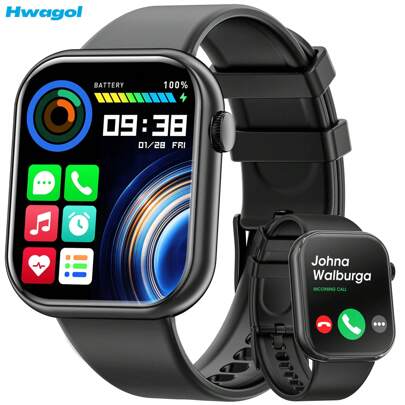 Hwagol 2025年アップグレード スマートウォッチ (通話/ダイヤル対応)、1.85インチディスプレイ、230mAh バッテリー容量、ユニセックス、フィットネストラッカー、複数のスポーツモード、歩数計、カロリー計、睡眠モニター、心拍数モニター、Android/iOSと互換性