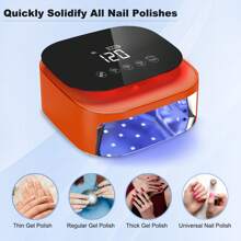 Lámpara de uñas LED UV inalámbrica, luz de esmalte de gel para secado de uñas recargable de 60 W, sensor inteligente, pantalla LCD, base desmontable, luz LED portátil para uñas con 30 cuentas y 4 configuraciones de temporizador para salón y hogar naranja