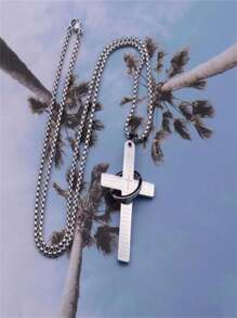 1pc Cross Pendant Necklace, Versatile Hip-Hop Necklace For Men,
