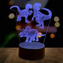 2025 Nowość 3D Akryl 3-Dinozaur 7-Kolor Czarny Podstawa USB Dotykowy Przełącznik Nocny Światło, Modna Prosta Dekoracyjna Lampka Nocna, Prezent Na Święta, Urodziny, Dom i Sypialnia