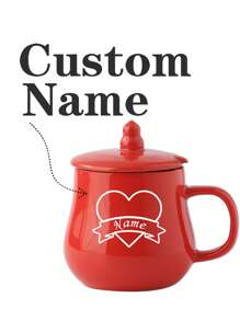 1 pieza Taza de cerámica roja con tapa, personalizable con nombre/texto, regalos para amigos, maestros, padres, tazas de oficina