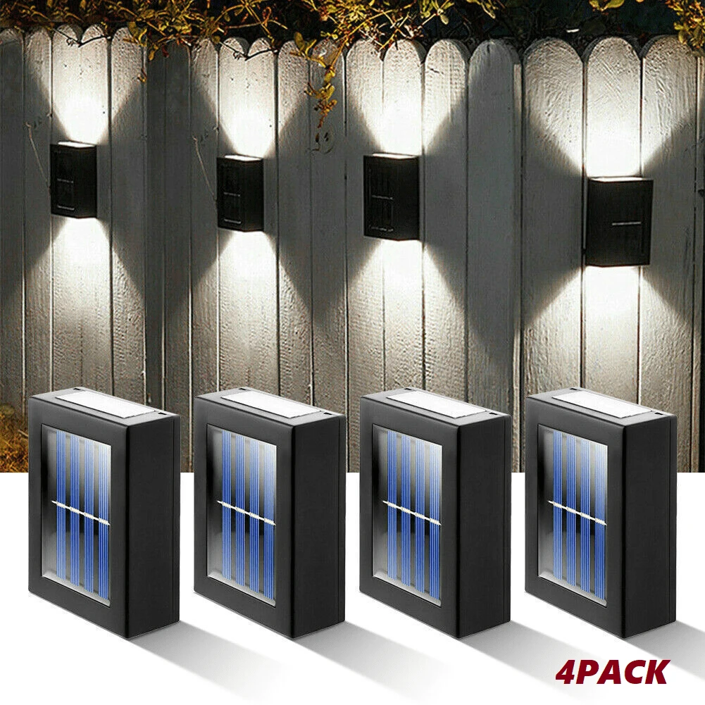 4 Pack Solar Up And Down Spot Lights Outdoor, Street Wall Light Lamp Solar Powered Sunlight Waterproof Solar Lamp Garden Decorative - 白色 - 查看 1