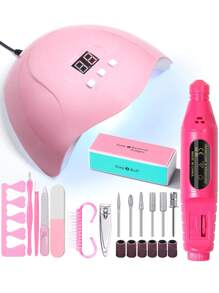 16pcs Nail Art Kit: UV/LED Nail Lamp, Nail Remover, 4-Way Nail Buffer Block, Nail Dust Brush, Push Stick, Polishing Bloc, Cuticle Pusher, Nail Clipper, Finger Separator, Best Gift For Women, Salon & Home DIY Manicure