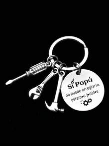 1 件休闲风格不锈钢钥匙扣，带英文字母钥匙和螺丝刀，是送给父亲的理想礼物，汽车配件包饰背包，适合上学 - 彩色 - 查看 1