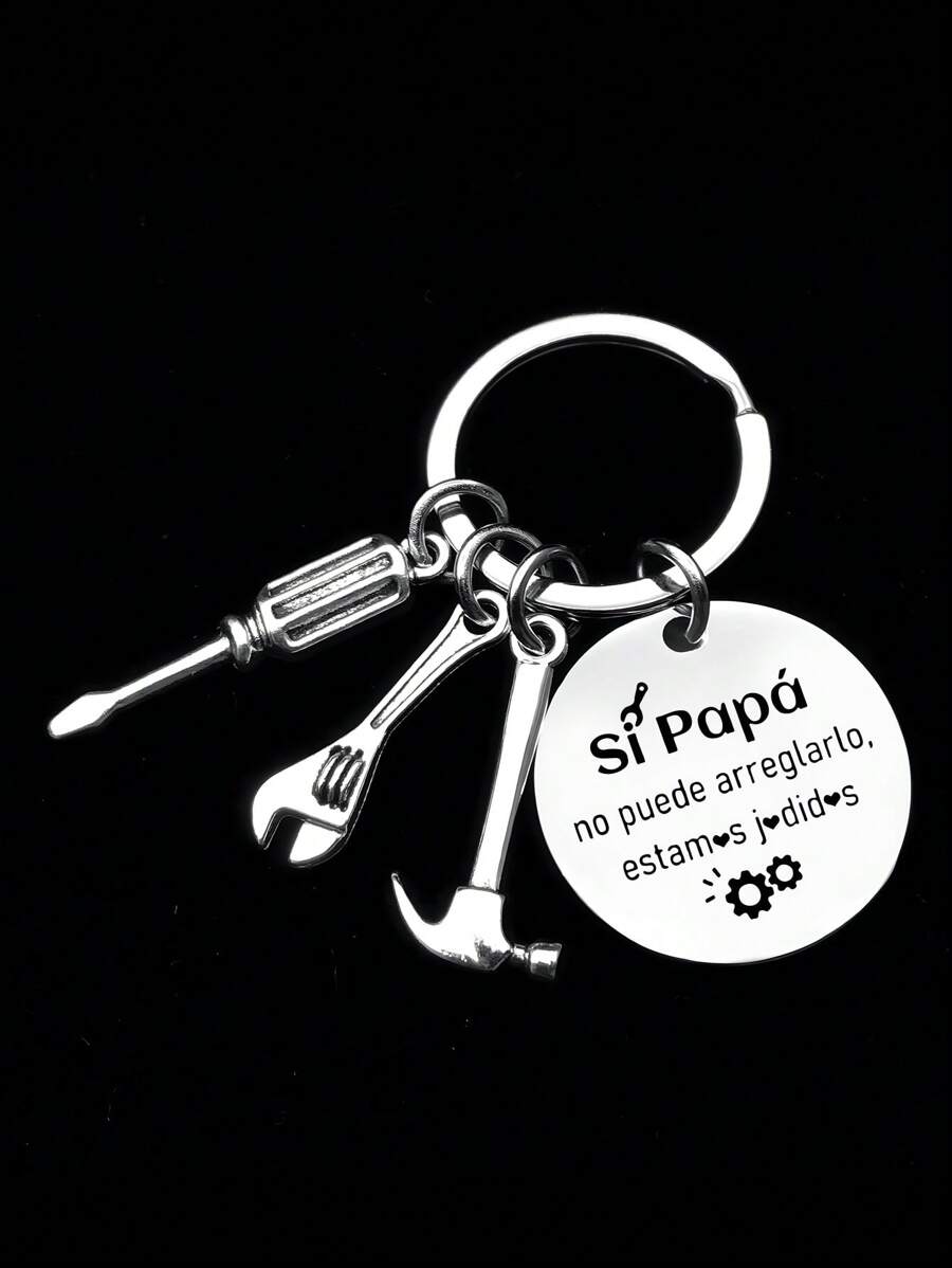 1 件休闲风格不锈钢钥匙扣，带英文字母钥匙和螺丝刀，是送给父亲的理想礼物，汽车配件包饰背包，适合上学 - 彩色 - 查看 1