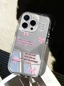 Mirror Phone Case 1pc Minimalist Slogan, God, Pink Bow Design Transparent Full Protective Phone Soft Case Compatible With IPhone 11/12/13/14/15/16 Pro Max