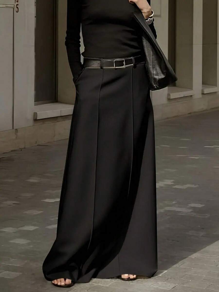 Women's Fashion Solid Color Skirt, Ideal For Commuting - Black - View 1