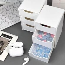 1 pièce Mini organiseur de bureau à 3 étages avec 3 compartiments, Mini boîte de rangement pour le maquillage style tiroir, petit conteneur de rangement de bureau pour les bijoux, les rouges à lèvres, les fournitures de bureau. Décoration de salle de bain maison Organisateur de maquillage d'été Retour à l'école
