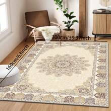 1pc Turkish Art Carpet, Crystal Velvet 700g/Sq.M, Dotted Bottom, 5mm Thickness. Machine Washable, Fade-Resistant Carpet, Anti-Slip . Suitable For Holidays And Any Space Including Hotel, Office, Sofa, Bedside, Kitchen, Laundry Room, Corridor, Porch, Staircase Mother's Day