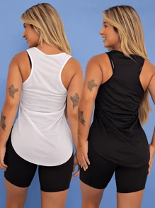 Kit 2 Dry Fit Women's Fitness Tank Tops Tarelles Gym T-Shirt - 白色 - 查看 4