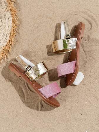 2025 New Children's Sandals, Bohemian Style, Bright Leather Sandals, Fashion Bright Diamond Sandals, Beach Sandals, Sandals, Glitter Upper, Sequined Sandals