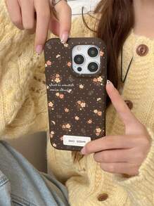 Flower INS Korean Style Floral Printed High-Quality Leather Texture Phone Case, Best Gift For Girlfriend, Friend Or Yourself, Compatible With IPhone 16/15/15Pro/15ProMax/14/13/12/11/XsMAX Series Phone Protector - Brown, Brown, With IP Leather Label - View 3