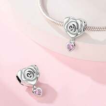 1 pieza Compañero permanente del amor, romántico rosa corazón de rosa de amor, lazo de amor, broche fijo, ramo de amor, gato y flor, cuentas de flor, colgante adecuado para pulsera de serpiente, collar, llavero, cuentas plateadas adecuadas para hacer joyería DIY, regalo de aniversario, Navidad, para chicas, pareja, regalo del Día de San Valentín