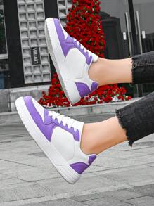 Unisex Casual Lightweight Non-Slip Breathable Youth Low Top Sneakers, Flat Sports Shoes For Spring/Summer - Purple - View 5