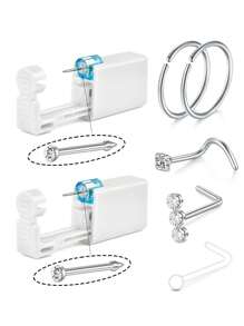 CIZME Nose Piercing Kit Silvery/Golden Nose Ring Piercing Kit Self Nose Piercing Kit At Home Nose Piercing Kit With Nose Rings Disposable Nose Piercing Gun Kit Silvery Piercing Kit Nose Piercing Gun Kit - Multicolour - View 10