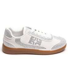 女士平底运动鞋 | 闪亮装饰和鞋带 - 白色 - 查看 2