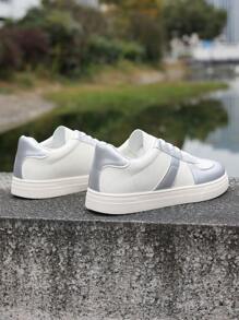 2025 Spring & Autumn New Casual Sporty Sneakers, Comfortable Lace-Up Flat Shoes For Women - Silver - View 6