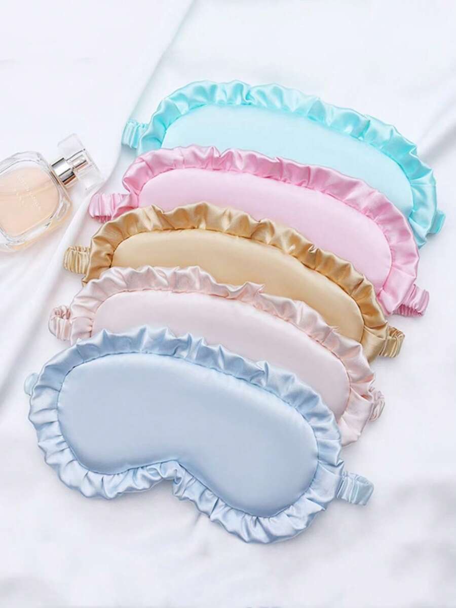 1pc Lace Double-Sided Imitation Silk Eye Mask Sleeping Elastic Eye Mask Shading Does Not Press The Eyes Breathable Lunch Break Dormitory Fresh And Simple Travel Ruffled Eye Mask Shading Breathable Elastic Eye Protection - Multicolor - View 1
