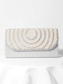 Bolso de mano de noche tipo sobre con decoración de perlas falsas, bolso de novia romántico para boda, bolso de gala con adornos de cristales de lujo para vestido de noche, bolso de mano formal con correa cruzada para fiesta