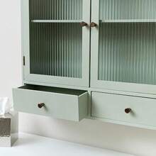 Melody Maison Sage Green Reeded Glass Wall Cabinet With Drawers - as pic - View 4