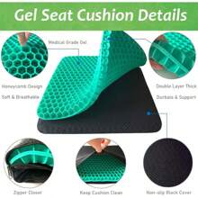 Gel Seat Cushion For Pressure Relief, Egg Sitting Gel Flex Cushion With Non-Slip Cover, Ventilation Breathable Honeycomb Egg Gel Cushion For Home Office Chairs Car Seat Wheelchairs (Green) - 綠色 - 查看 4