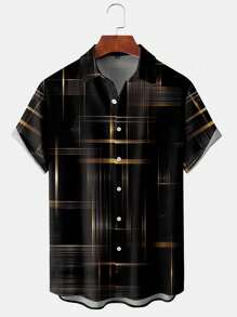 Camicia a maniche corte con stampa 3D, camicia casual da spiaggia con stampa alla moda e bottoni