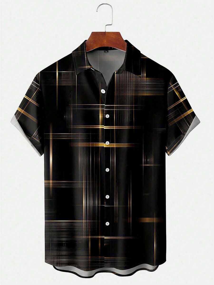 Camicia a maniche corte con stampa 3D, camicia casual da spiaggia con stampa alla moda e bottoni