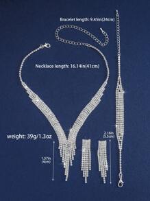 4-Piece Women's Elegant Jewelry Set, Featuring A V-Shaped Design With Sparkling White Rhinestone Necklace And Earrings, Suitable For Wearing Jewelry Gifts At Banquets, Parties, And Weddings