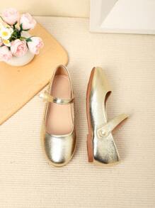 1 Pair Sweet Children Flat Shoes, Suitable For Spring And Summer Girls - Gold - View 2