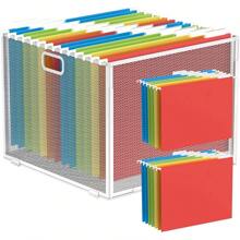 Hanging File Organizer, Mesh File Folder Box, Includes 14 Hanging Folders With Tabs, Letter-Size Storage File Crate Filing Cabinet Organizer, 1 Pack, Large-White - White - View 8