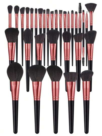 32pcs Makeup Brush Set, Suitable For Liquid Cosmetics, Suitable For Beginners, Makeup Tools, Makeup Brush Storage Bag, Lip Brush, Facial Cleansing Tools, Makeup Tools, Travel, Suitable For Makeup, Eyeshadow Palette, Dry & Wet Makeup Sponge, Liquid Eyeshadow, Powder, Eyeliner, Lipstick, Lip Gloss, Hair Gel, False Eyelashes, Eyelash Glue, Gift For Girlfriend, Gift For Friends, Birthday Gift, Holiday Gift