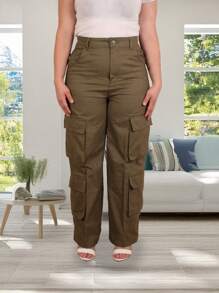 Pantalones De Vestir De Carga Con Bolsillos Con Solapa - Verde - Ver 1