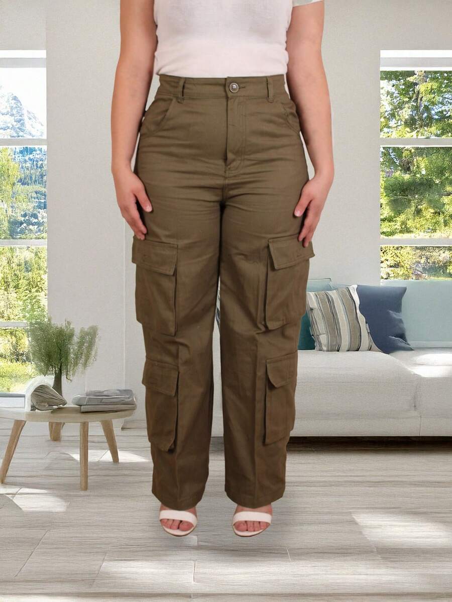 Pantalones De Vestir De Carga Con Bolsillos Con Solapa - Verde - Ver 1