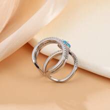 1pc Fashionable & Elegant Crystal Decorated Multi-Layer Ring - Silver - View 4