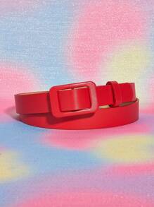 1 pieza Cinturón casual de moda de unicolor simple de piel de PU con hebilla rectangular para verano, escuela, otoño, Halloween - Rojo - Ver 1