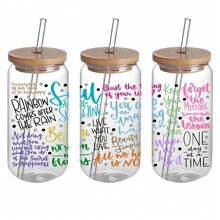 4 件/套 Boho Positive Self-Love UV DTF 杯包装贴花转印防水自粘转印纸适用于马克杯水瓶杯，DTF 转印纸适用于 16 盎司玻璃罐包装，3D 水晶标签防水防刮，DIY 包装转印纸时尚女士贴花 DIY 工艺品 - 高品质（11X24 厘米）4.3 英寸 x 9.4 英寸