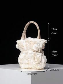 3D Rose Flower Tote Bags For Ladies, Wedding Party Evening Clutch Bag, Bridal Purse, Women Party Dresses, Elegant Women Bag, Wedding Accessories (Pattern Randomly) - Apricot - View 7