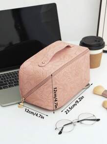 1 PC High-Grade Cherry Blossom Pink PU Leather Retro Style Embossed Relief Make Up Bag,Fashionable And Casual Large Capacity Portable Zipper Makeup Bags,Travel And Vacation Essentials Cosmetic Bags For Sanitary Napkins,Pouch Pads,Wired Earphones,Earpods,Headphones,Charger,Lipsticks,Cosmetics,Perfume,Skin Care And Beauty Products,Home Decor,For Mom,Women,Nurses,Students,School Girls,Keys,Holiday Gifts
