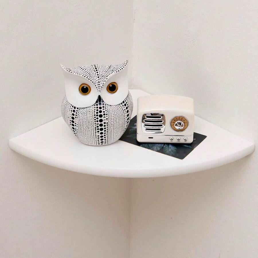 Corner Shelf, White Solid Oak Wood Floating Corner Shelf Wall Mount Round End Floating Speaker Shelf Display Shelf For Small Plant Photo Frame (White, 13.8in) - trắng - Xem 1