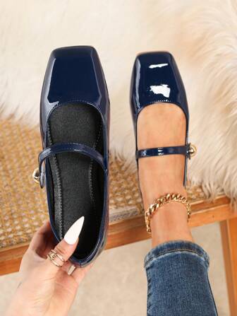 2026 女式复古方头玛丽珍平底鞋，百搭春秋休闲鞋，2025 新款亮面办公室女士乐福鞋，芭蕾